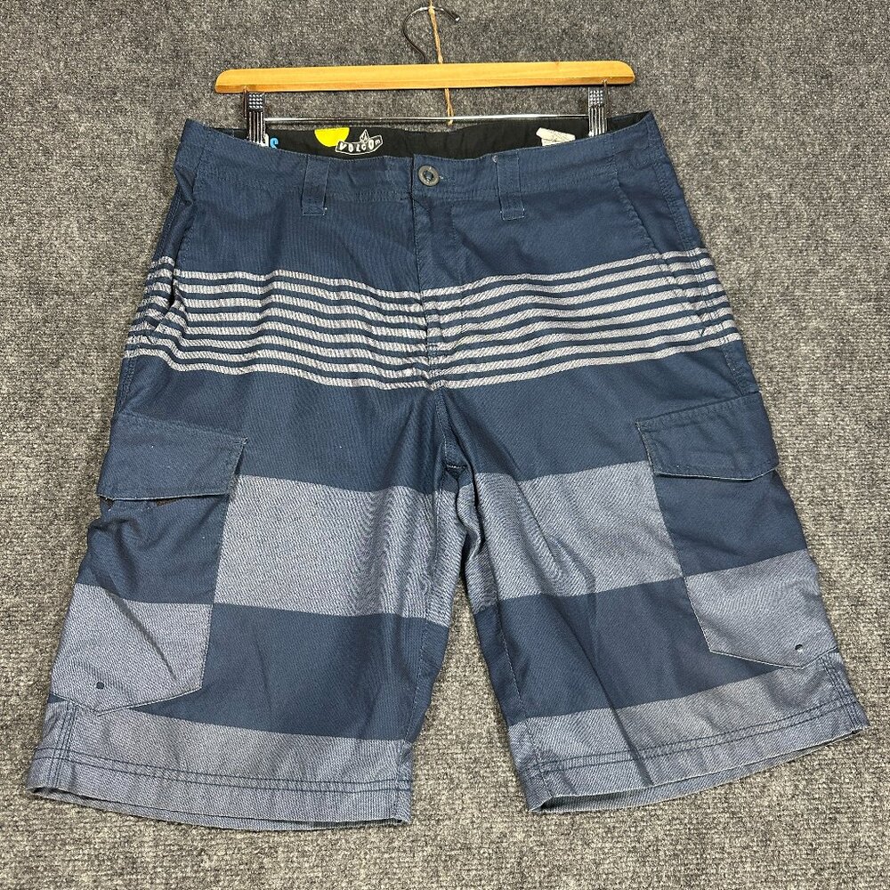Volcom H2O Cargo Shorts Mens 34 Blue Stripe Zip Fly Pockets
